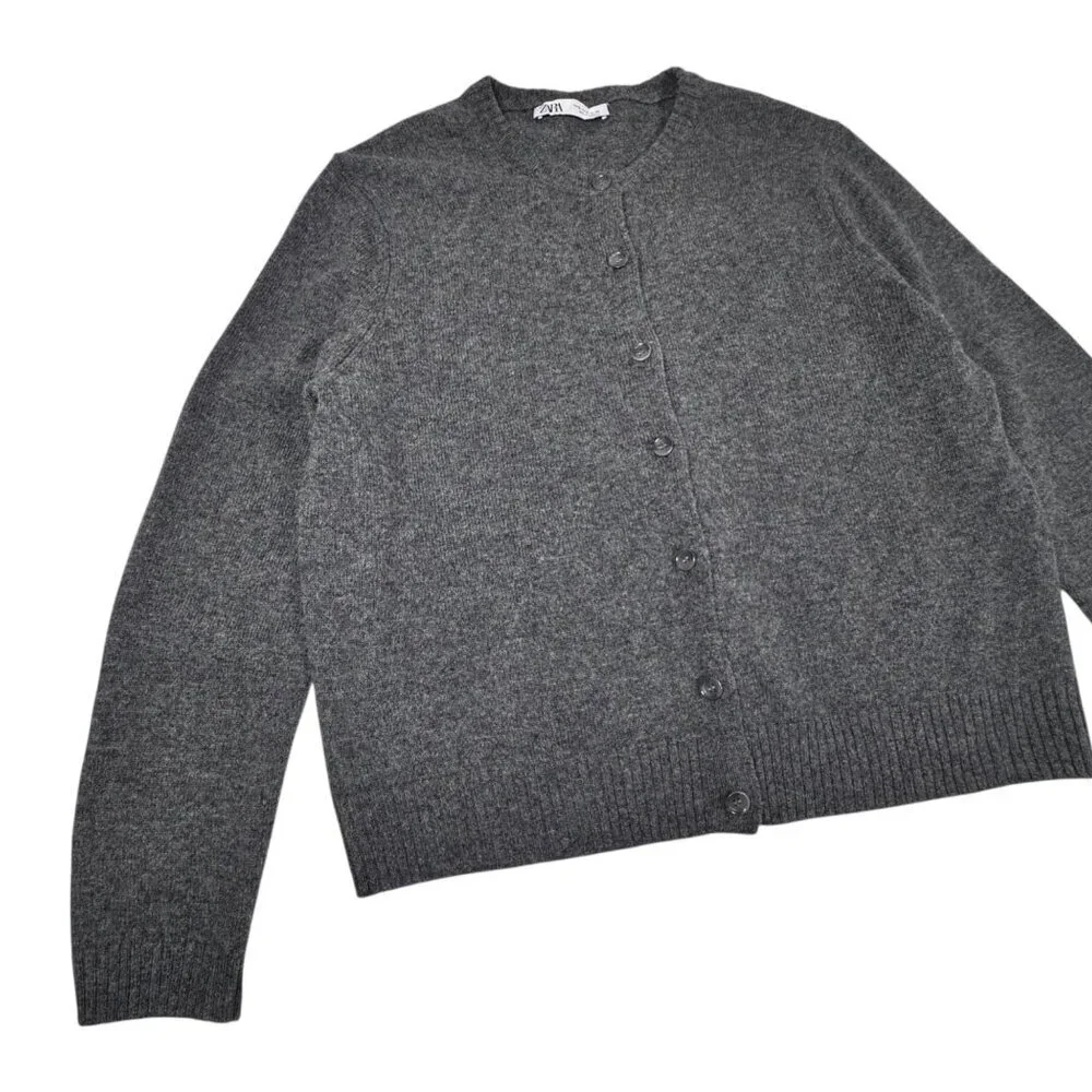 Zara 100% Wool Cardigan SZ XL Dark Gray Button Front Stsple Capsule Wardrobe - Picture 5 of 15